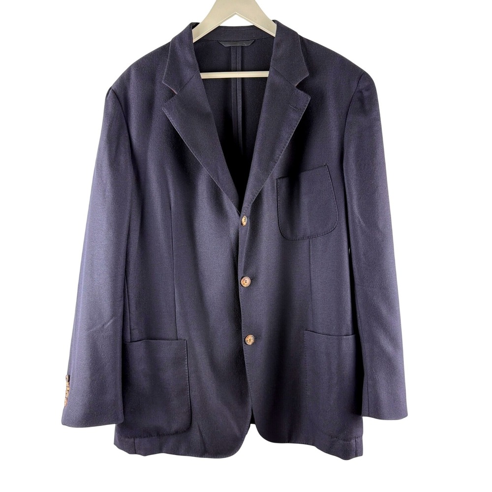 Loro Piana Voyager Jacket Mens 52 Navy Blue 100% Cashmere Blazer Made in Italy